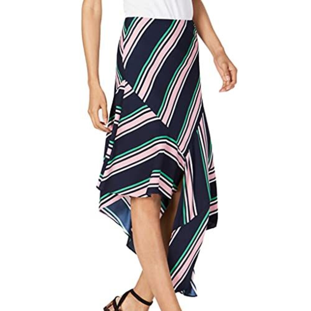 Bar III Striped Asymmetrical Skirt
